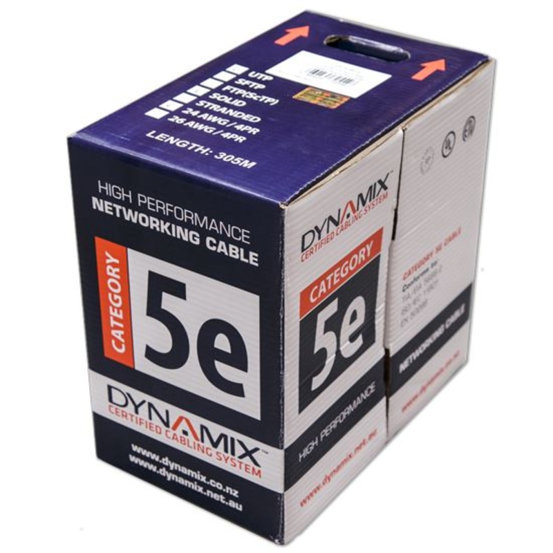 DYNAMIX 305m Cat5e Beige UTP SOLID Cable Roll 100MHz, 24AWGx4P, PVC CM UL Rated Jacket, Supplied in Pull Box.
