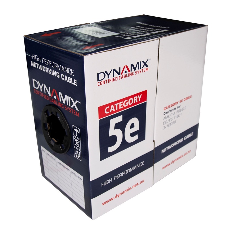 DYNAMIX 305m Cat5E UTP EXTERNAL Solid Cable, 24AWGx4P 100MHz, UV Stabilised Black PE Jacket, Reel box