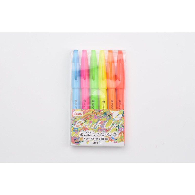 Pentel Touch Brush Sign Pen – Neon Color – Limited Edition – Set of 6