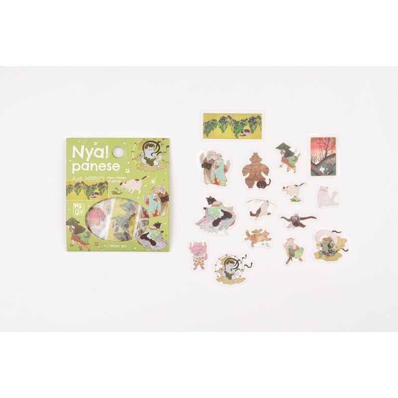 BGM Flake Sticker – Foil Stamping – Nya!panese Art Neko – Green
