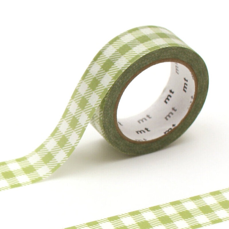 mt Washi Tape – checkered light moss green